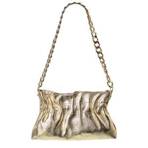 Italian Leather Pouchette Shoulder Bag, Gold
